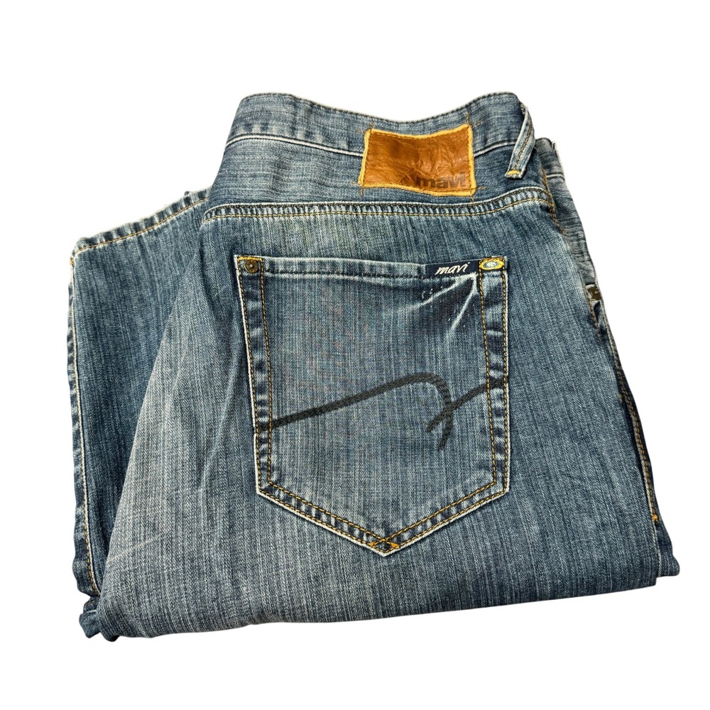 Mavi Max Jeans Mens 36x36 (37x35 ACTUAL) Blue Denim Straight Leg Faded Wash